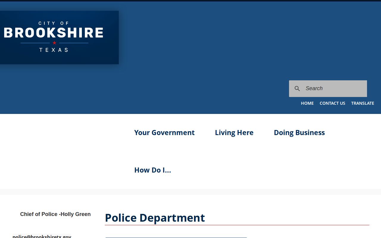 Brookshire Police Department page for local arrest record information