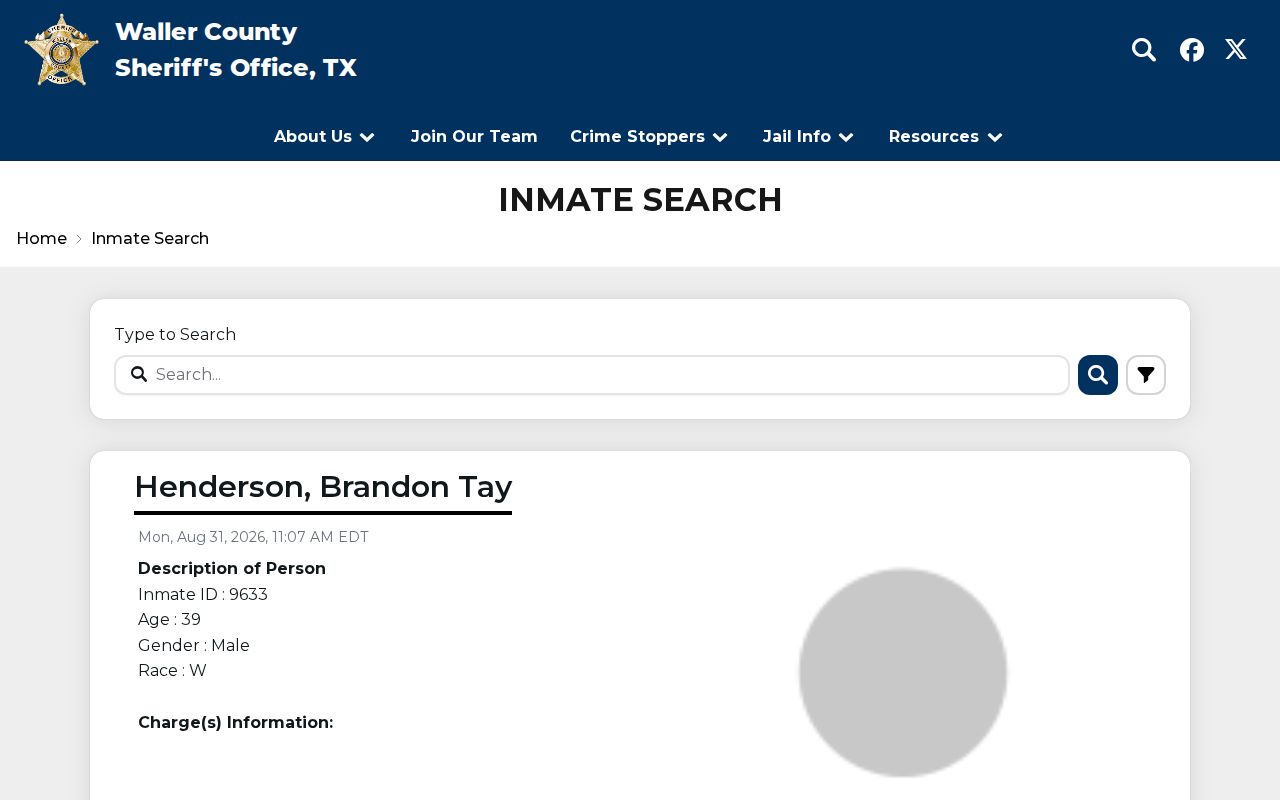 Waller County jail roster and booking-record search interface