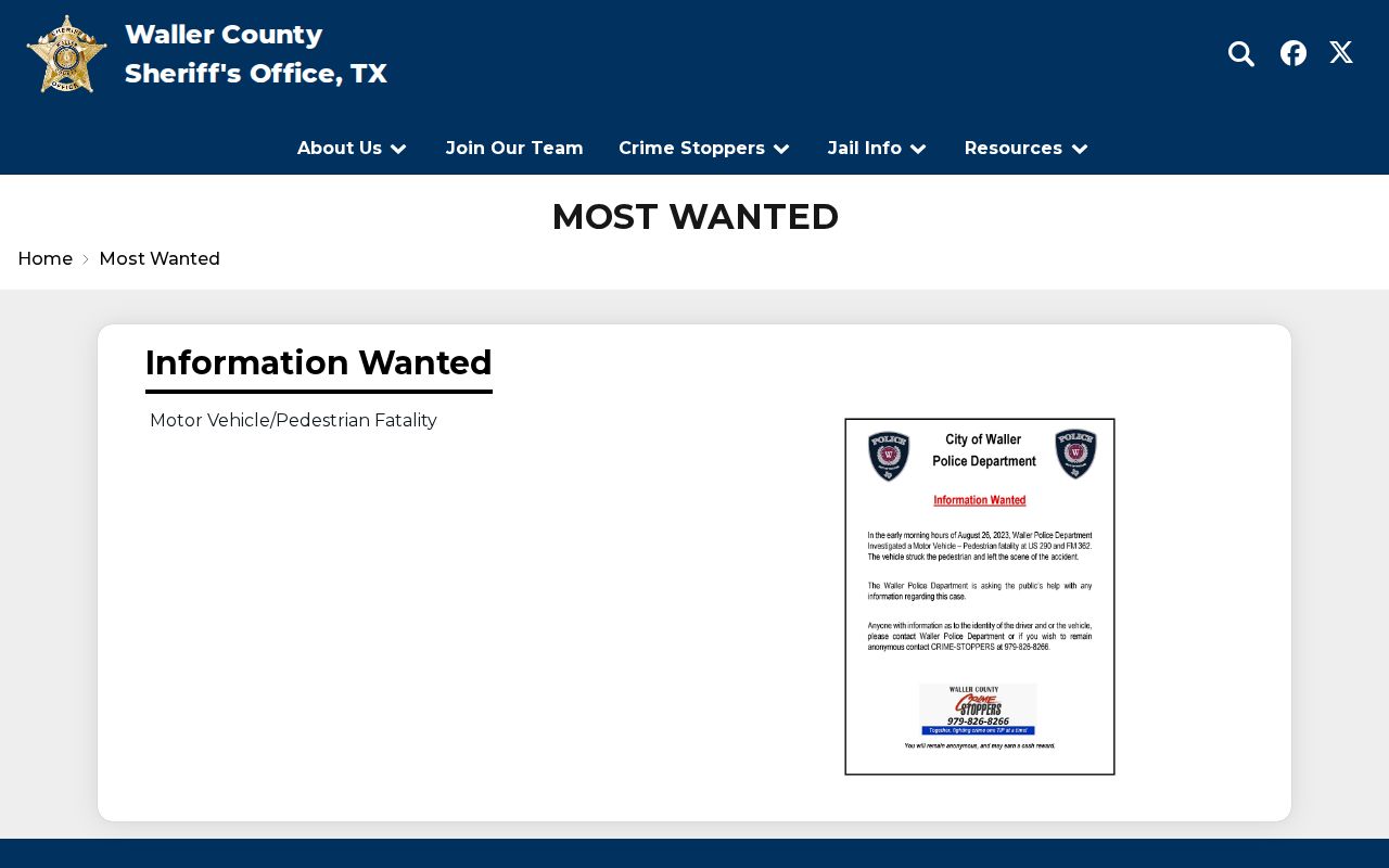 Waller County official most wanted and warrant information page